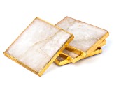 White Quartz Square Coaster Set of 4 with Gold Tone Accent