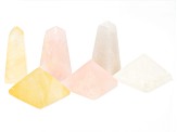 Calcite, Rose and Crystal Quartz Obelisk and Pyramid Set of 6