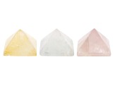 Calcite, Rose and Crystal Quartz Obelisk and Pyramid Set of 6