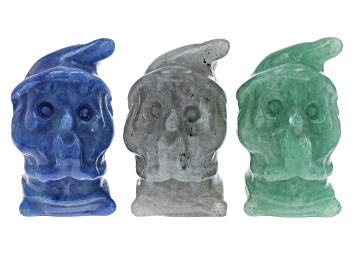 Picture of Carved Gnome Figurine Set of 3 in Labradorite, Green Aventurine, and Dumortierite