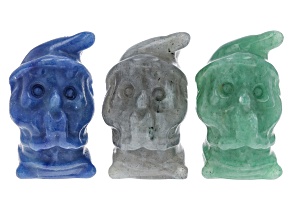 Carved Gnome Figurine Set of 3 in Labradorite, Green Aventurine, and Dumortierite