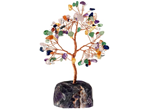 Multicolored Tree of Life Figurine with Amethyst Base