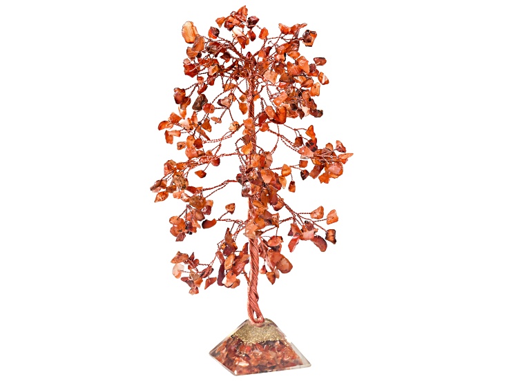 Carnelian Tree of Life Figurine with Resin and Carnelian Chip Pyramid Base