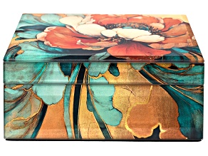 Teal & Orange Floral Print Mirrored Glass Jewelry Box