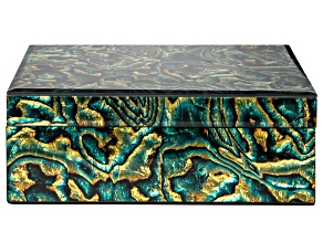 Green Abalone Print Mirrored Glass Jewelry Box with Removable Tray