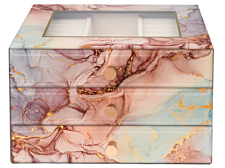 Watercolor Swirl Mirrored Glass 3 Tier Jewelry Box - HDC144A | JTV