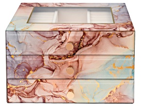 Watercolor Swirl Mirrored Glass 3 Tier Jewelry Box