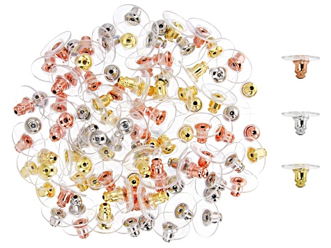Bullet Clutch Earring Backs with Pad Set of 96 Pieces in Silver Tone, Gold Tone, and Rose Gold Tone