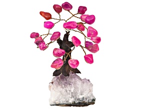 Pink Agate Gemstone Tree with Quartz Base