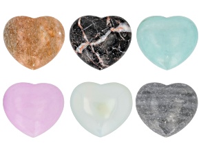 Multi-Stone 45x40mm Puffy Heart Set of 6