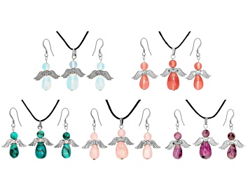Picture of Multi-Stone Angel Earring & Necklace Set of 5