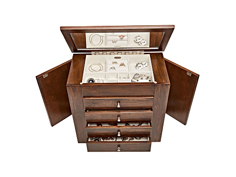 Wooden Jewelry Box Makenna in Rustic Walnut Finish