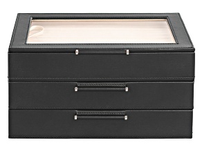 Pre-Owned WOLF Medium 3-Tier Jewelry Box with Window and LusterLoc (TM) in Black