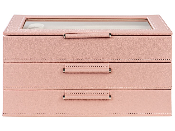 Lockable Black Faux Leather Jewelry Box with 2 Drawers and