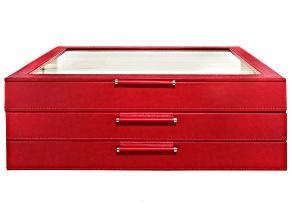 Pre-Owned WOLF Large 3-Tier Jewelry Box with Window and LusterLoc (TM) in Red