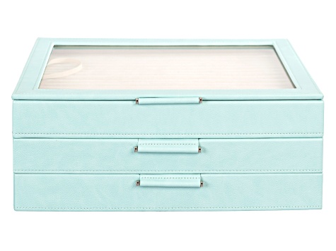 Pre-Owned WOLF Large 3-Tier Jewelry Box with Window and LusterLoc (TM) in Aqua