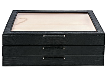 Picture of Pre-Owned WOLF Large Jewelry Box with Window and LusterLoc (TM) in Black Python