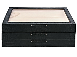 Pre-Owned WOLF Large Jewelry Box with Window and LusterLoc (TM) in Black Python
