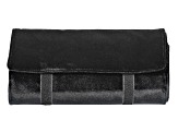 Pre-Owned Travel Jewelry Roll in Black Velveteen with Beige Faux Suede Lining