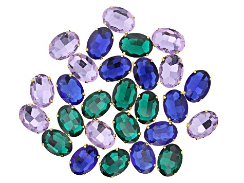 Pre-Owned Multi-Color Glass Connectors Set of 27 Pieces in 3 Colors in Gold Tone