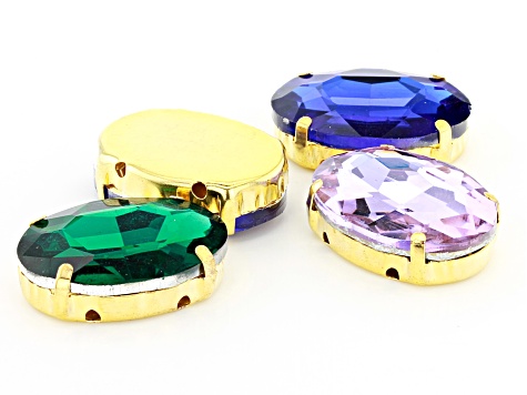 Pre-Owned Multi-Color Glass Connectors Set of 27 Pieces in 3 Colors in Gold Tone