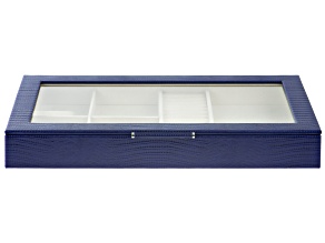 Pre-Owned WOLF Single Tier Multi-Compartment Jewelry Box with Window and LusterLoc (TM) in Navy Pyth