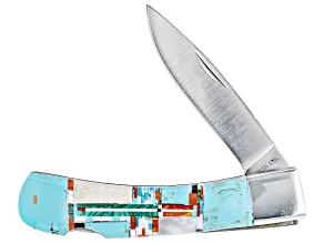Pre-Owned Turquoise Simulant & Multi-Gem Simulant Stainless Steel Pocket Knife