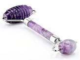 Pre-Owned Amethyst Ribbed Texture Facial Roller with Silver Tone Accents