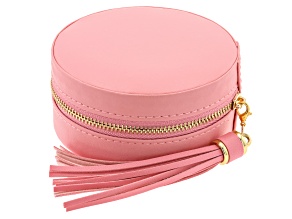 Pre-Owned Pink Round Compact Shape Jewelry Box with Tassel appx 9.5x4.5cm