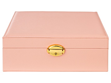 Picture of Pre-Owned Pink Faux Leather Lockable Jewelry Box with Removable Stacking Interior Layer