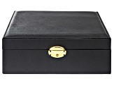 Pre-Owned Black Faux Leather Lockable Jewelry Box with Removable Stacking Interior Layer