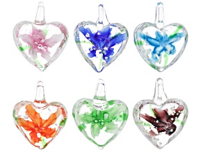 Pre-Owned Multicolor 25x20mm Glass Heart Pendant Set of 6