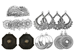 Pre-Owned Moroccan Inspired Component Set of 18 in Antiqued Silver Tone & Antiqued Brass Tone