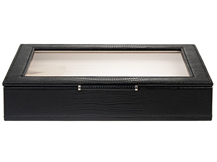 WOLF Medium Ring Box with Window and LusterLoc (TM) in Black Python