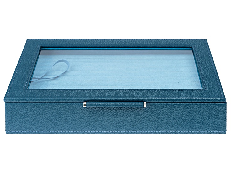 WOLF Medium Ring Box with Window and LusterLoc (TM) in Oceanic Blue with Blue Lusterloc (TM)