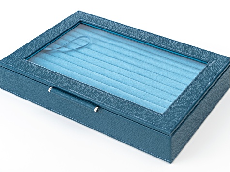 WOLF Medium Ring Box with Window and LusterLoc (TM) in Oceanic Blue with Blue Lusterloc (TM)
