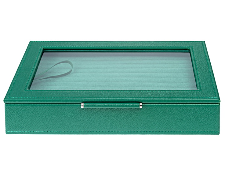 WOLF Medium Ring Box with Window and LusterLoc (TM) in Palm Leaf with Green Lusterloc (TM)