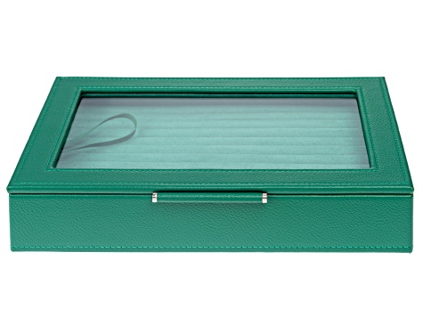 WOLF Medium Ring Box with Window and LusterLoc (TM) in Palm Leaf with Green Lusterloc (TM)