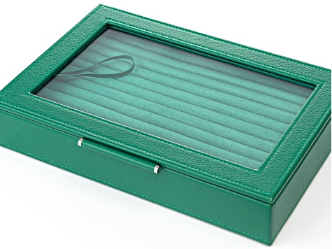 WOLF Medium Ring Box with Window and LusterLoc (TM) in Palm Leaf with Green Lusterloc (TM)