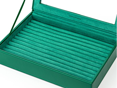 WOLF Medium Ring Box with Window and LusterLoc (TM) in Palm Leaf with Green Lusterloc (TM)