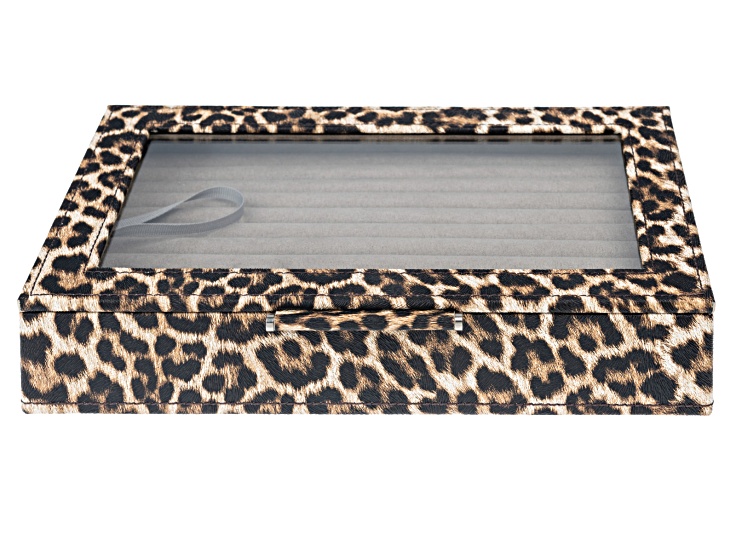 WOLF Medium Ring Box with Window and LusterLoc (TM) in Leopard with Mink Lusterloc (TM)