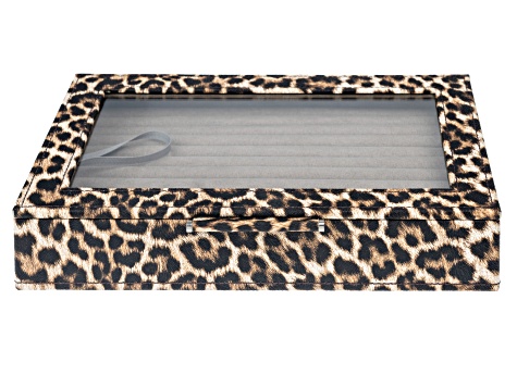 WOLF Medium Ring Box with Window and LusterLoc (TM) in Leopard with Mink Lusterloc (TM)