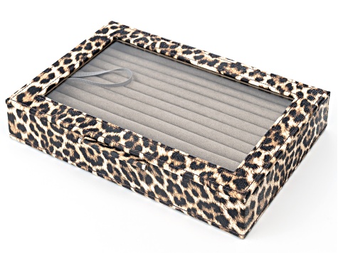 WOLF Medium Ring Box with Window and LusterLoc (TM) in Leopard with Mink Lusterloc (TM)