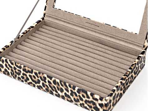 WOLF Medium Ring Box with Window and LusterLoc (TM) in Leopard with Mink Lusterloc (TM)