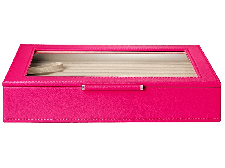 WOLF Medium Ring Box with Window and LusterLoc (TM) in Fuchsia Pink