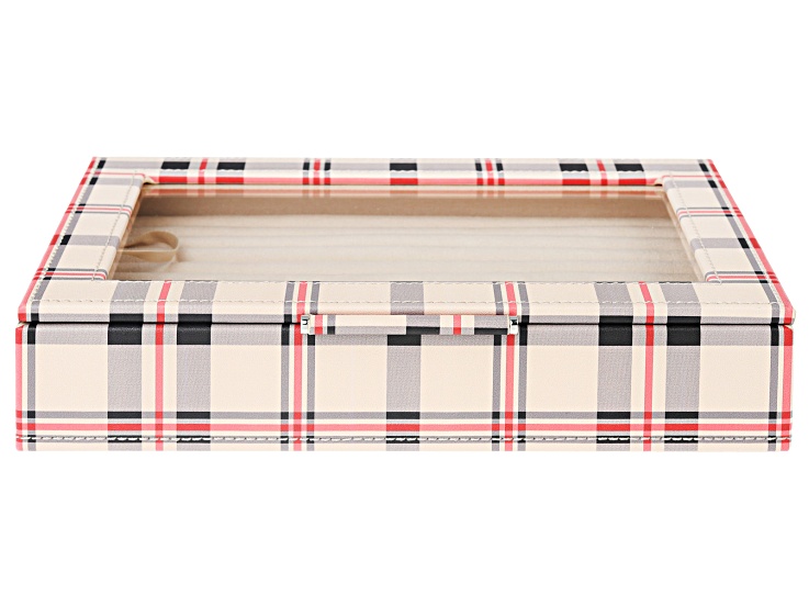 WOLF Medium Ring Box with Window and LusterLoc (TM) in Tan Plaid