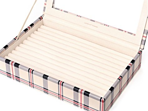 WOLF Medium Ring Box with Window and LusterLoc (TM) in Tan Plaid