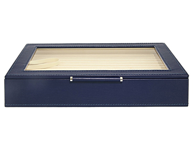 WOLF Medium Ring Box with Window and LusterLoc (TM) in Navy