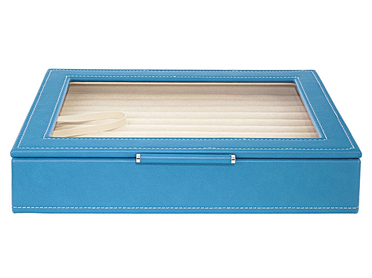 WOLF Medium Ring Box with Window and LusterLoc (TM) in Peacock Blue