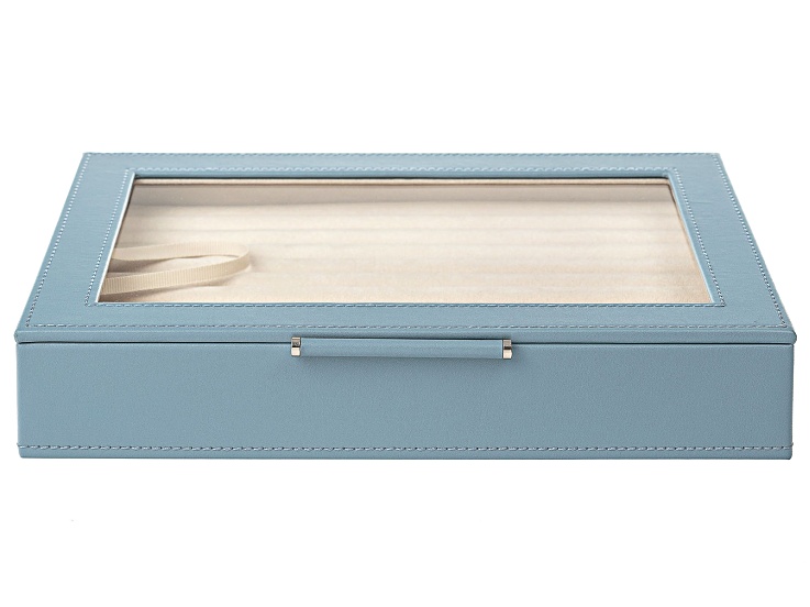 WOLF Medium Ring Box with Window and LusterLoc (TM) in Mid-Century Blue